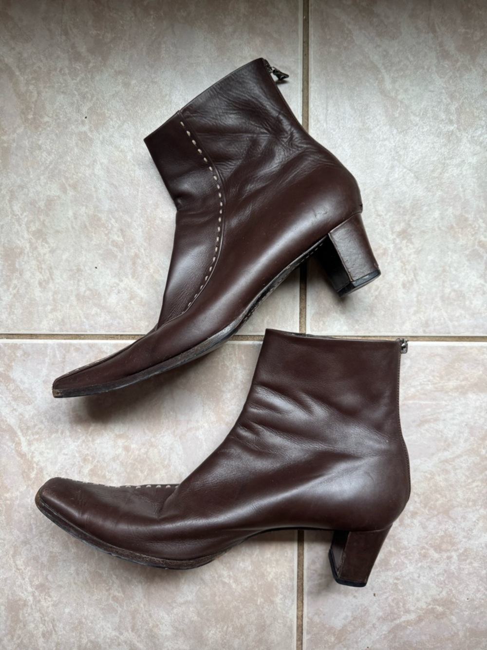 Prada Kitten Heel Brown Leather Booties